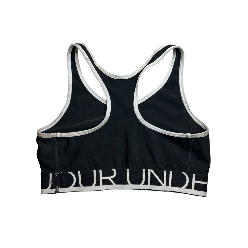 Under Armour HeatGear Compression Sports Bra Black White Logo Band Womens‎ Small